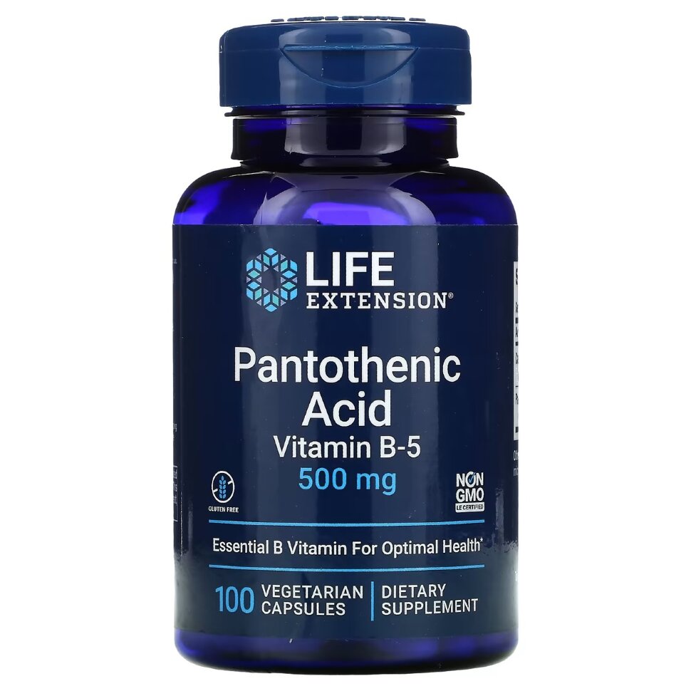 Life Extension Pantothenic Acid (Vitamin B-5), 500 mg (100 вег капс)