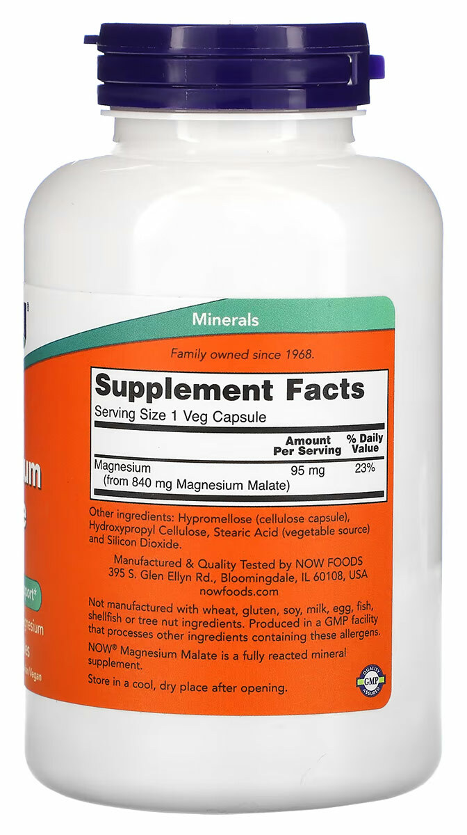 NOW Magnesium Malate (180 таб)