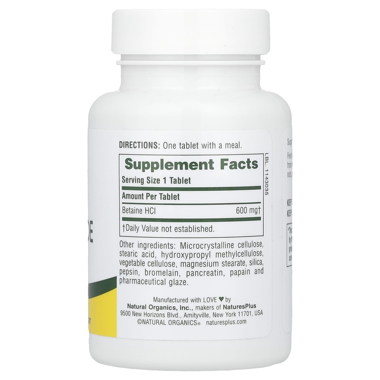 Natures Plus Betaine Hydrochloride 600 мг (90 таб.)