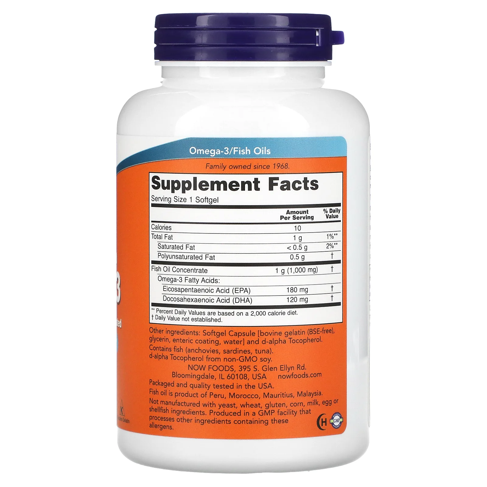 NOW Omega-3 Molecularly Distilled 1000 мг (180 капс)